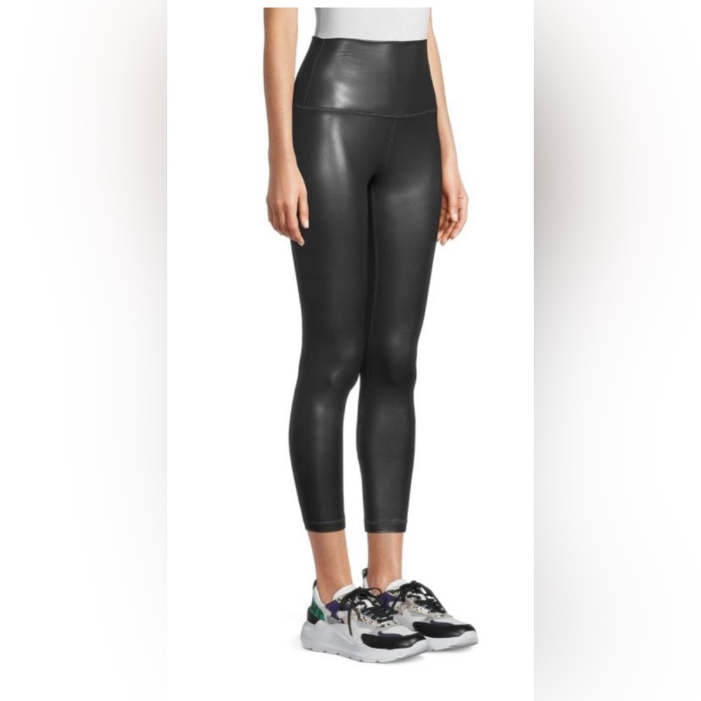 90 degrees by reflex faux leather fleece lined leggings in black olive